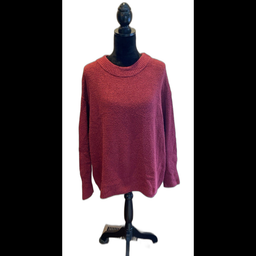 Ava & VIV Coarse Knit Sweater size 1X (measures larger) Burgundy‎ Crew Neck WARM